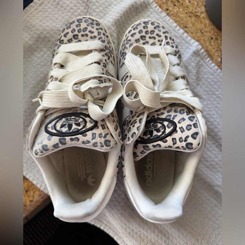 adidas Leopard Print Low-Top Sneakers in Cream and Black